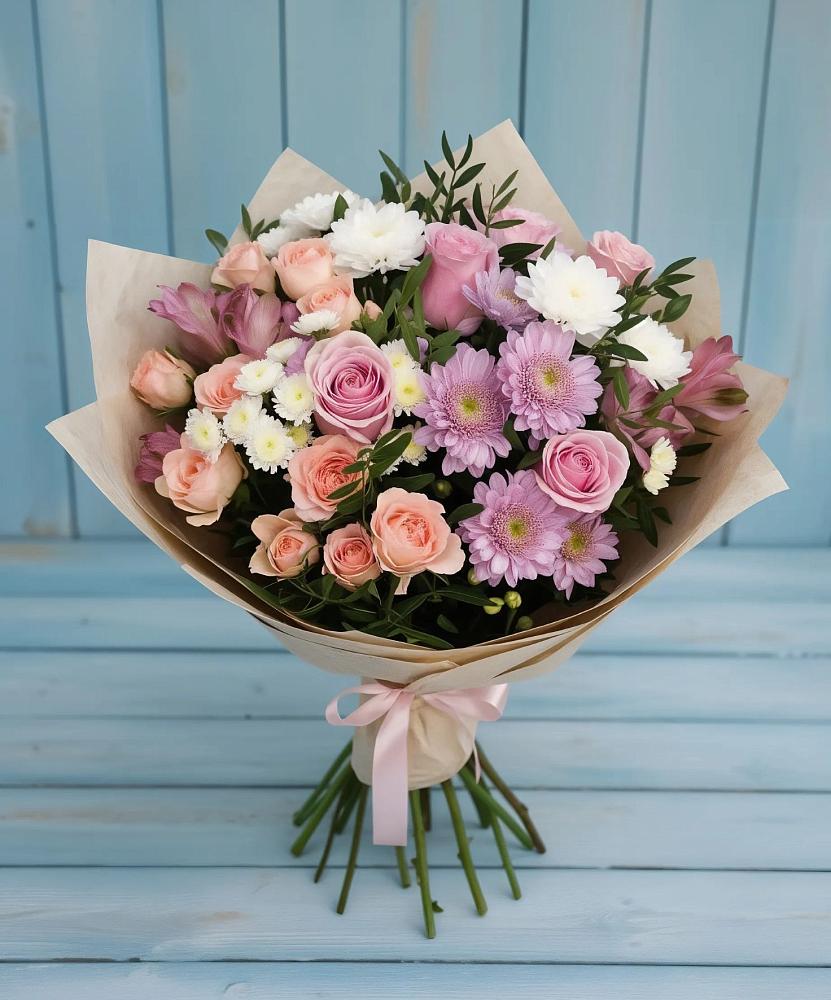 Букет цветов из: Хризантемы, Розы и Альстромерии в Рудничный Кировской области