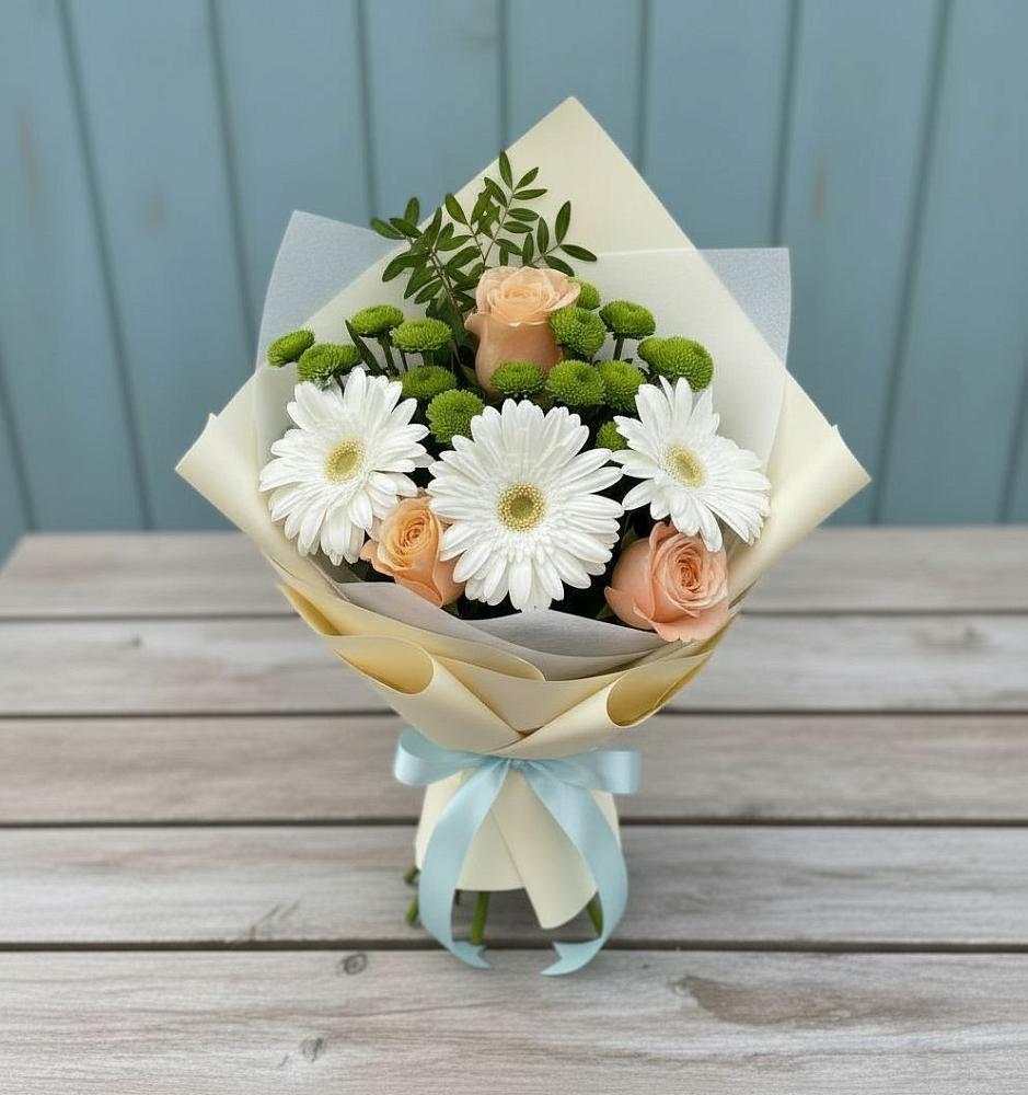Букет цветов из: Герберы, Розы и Хризантемы в Рудничный Кировской области