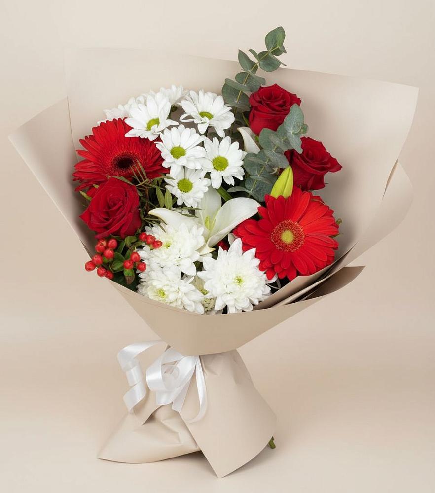 Букет цветов из: Розы, Хризантемы, Герберы и Лилии в Рудничный Кировской области