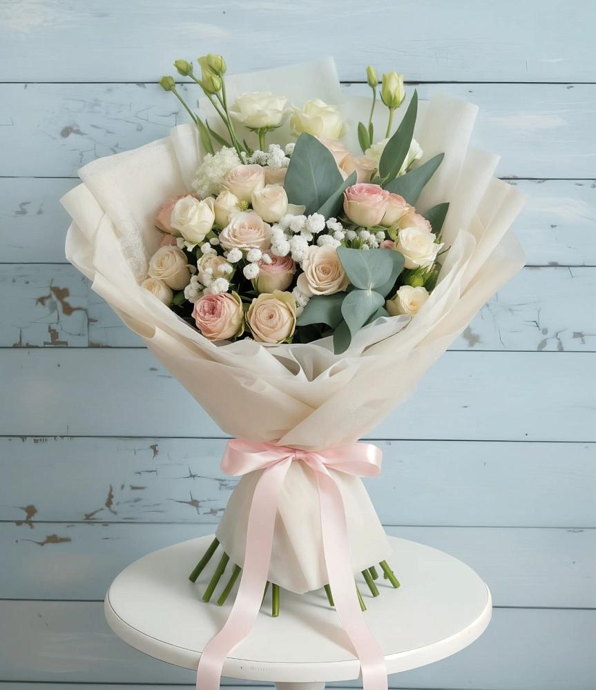 Букет цветов из: Розы и Лизиантусы в Рудничный Кировской области